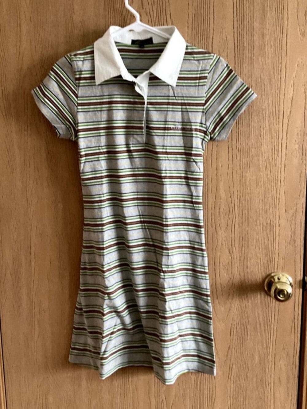 Girl's Collared Short Sleeve Polo Striped Dress US Size L